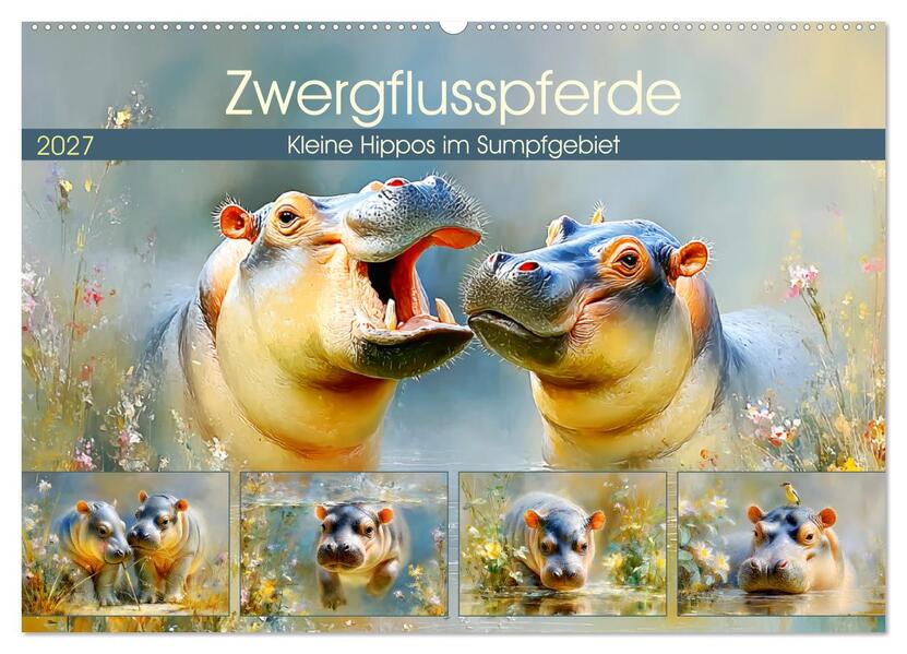 Zwergflusspferde. Kleine Hippos im Sumpfgebiet (Wandkalender 2027 DIN A2 quer) CALVENDO Monatskalender