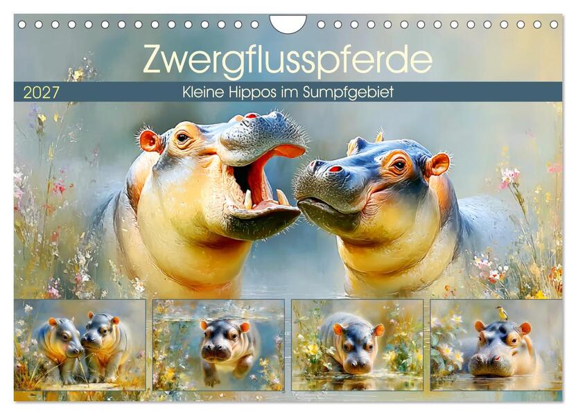 Zwergflusspferde. Kleine Hippos im Sumpfgebiet (Wandkalender 2027 DIN A4 quer) CALVENDO Monatskalender