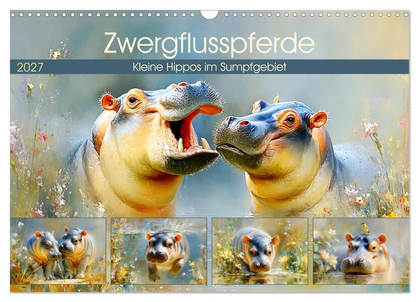 Zwergflusspferde. Kleine Hippos im Sumpfgebiet (Wandkalender 2027 DIN A3 quer) CALVENDO Monatskalender