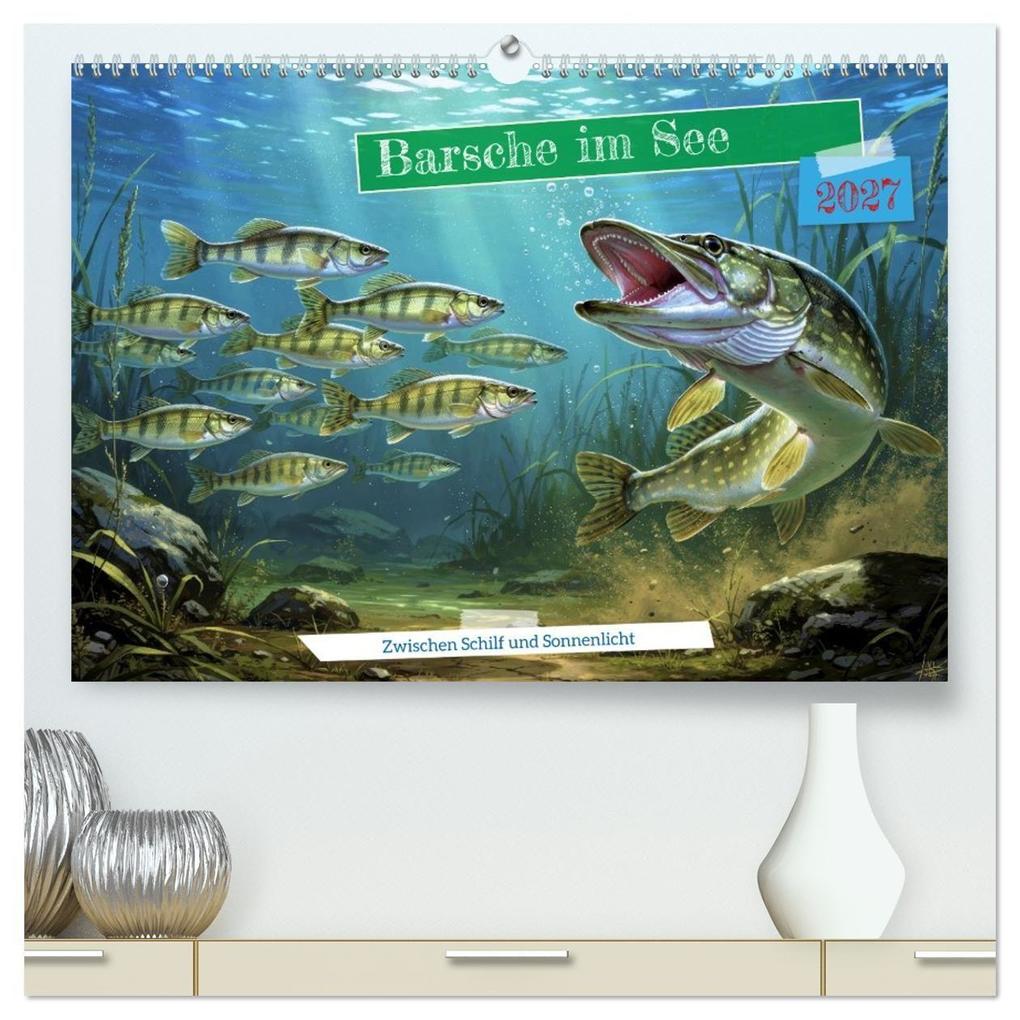 Barsche im See (hochwertiger Premium Wandkalender 2027 DIN A2 quer) Kunstdruck in Hochglanz