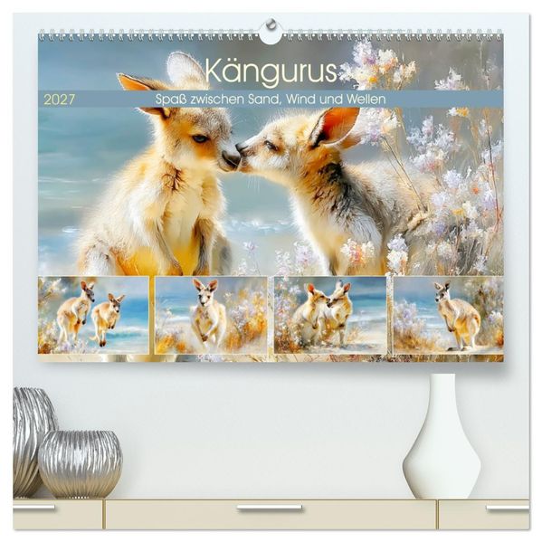 Kängurus. Spaß zwischen Sand Wind und Wellen (hochwertiger Premium Wandkalender 2027 DIN A2 quer) Kunstdruck in Hochglanz