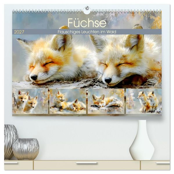 Füchse. Flauschiges Leuchten im Wald (hochwertiger Premium Wandkalender 2027 DIN A2 quer) Kunstdruck in Hochglanz