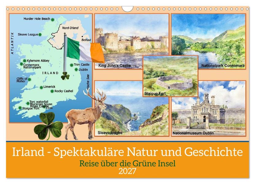 Irland - Spektakuläre Natur und Geschichte (Wandkalender 2027 DIN A3 quer) CALVENDO Monatskalender