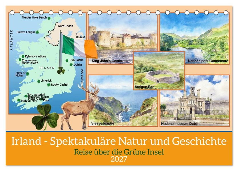 Irland - Spektakuläre Natur und Geschichte (Tischkalender 2027 DIN A5 quer) CALVENDO Monatskalender