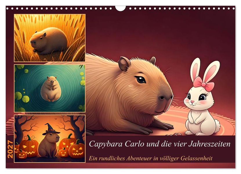 Capybara Carlo und die vier Jahreszeiten (Wandkalender 2027 DIN A3 quer) CALVENDO Monatskalender