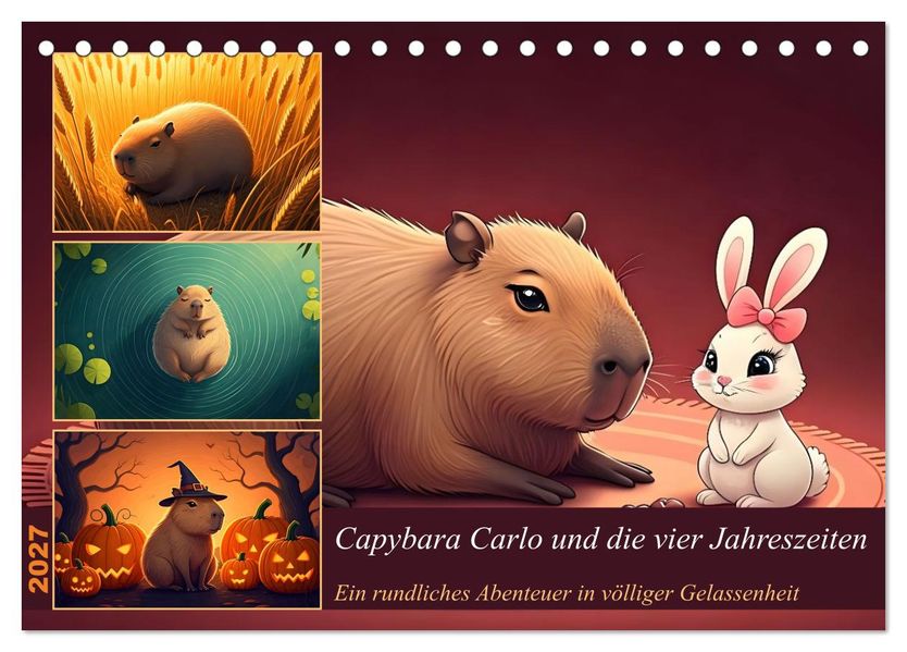 Capybara Carlo und die vier Jahreszeiten (Tischkalender 2027 DIN A5 quer) CALVENDO Monatskalender