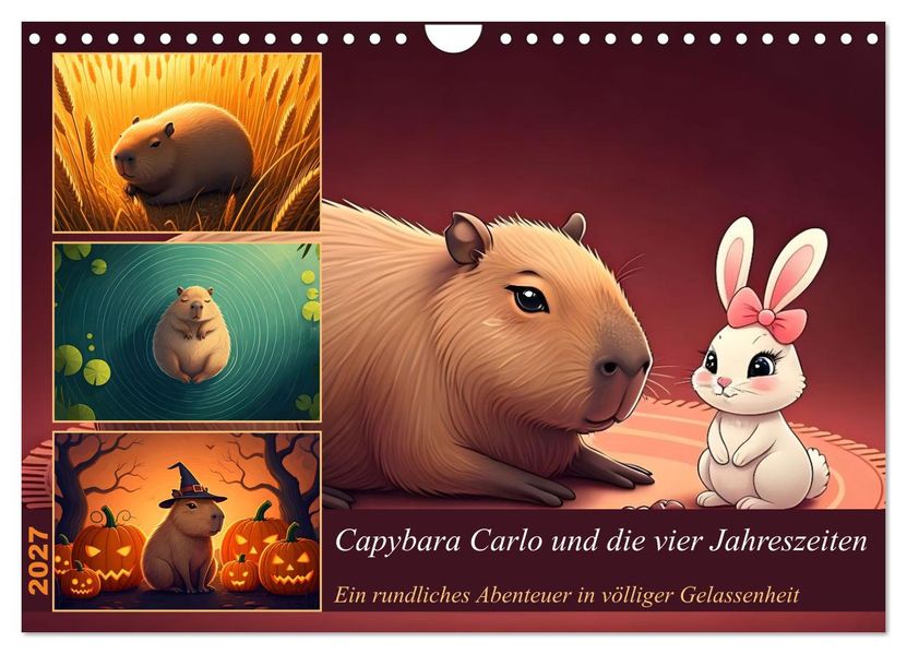 Capybara Carlo und die vier Jahreszeiten (Wandkalender 2027 DIN A4 quer) CALVENDO Monatskalender