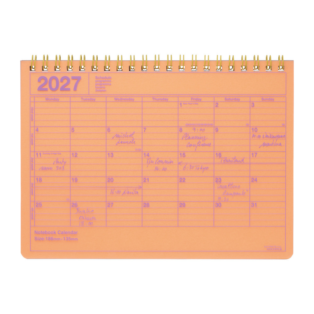 Mark's 2027 Notebook Calendar S Neon Orange