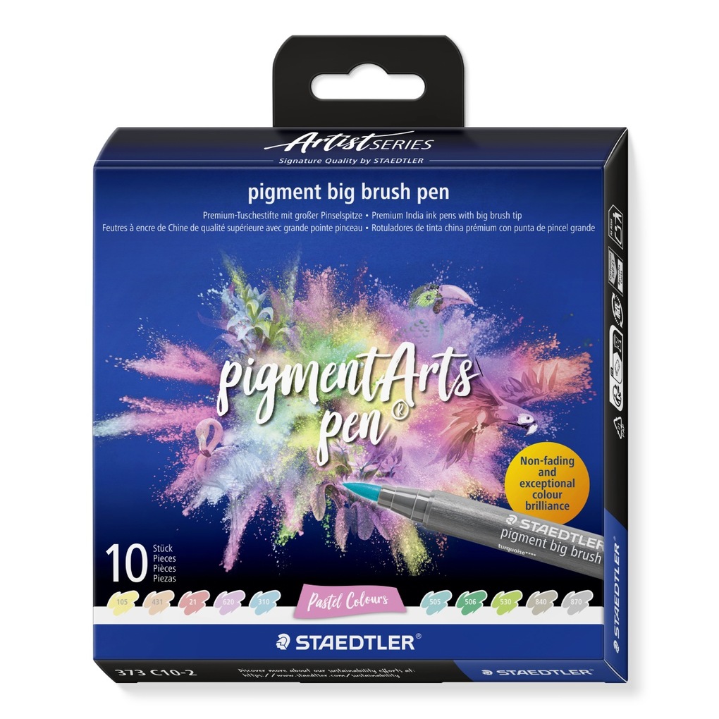 STAEDTLER pigment big brush pen Pastel Pinselspitze 10er Set
