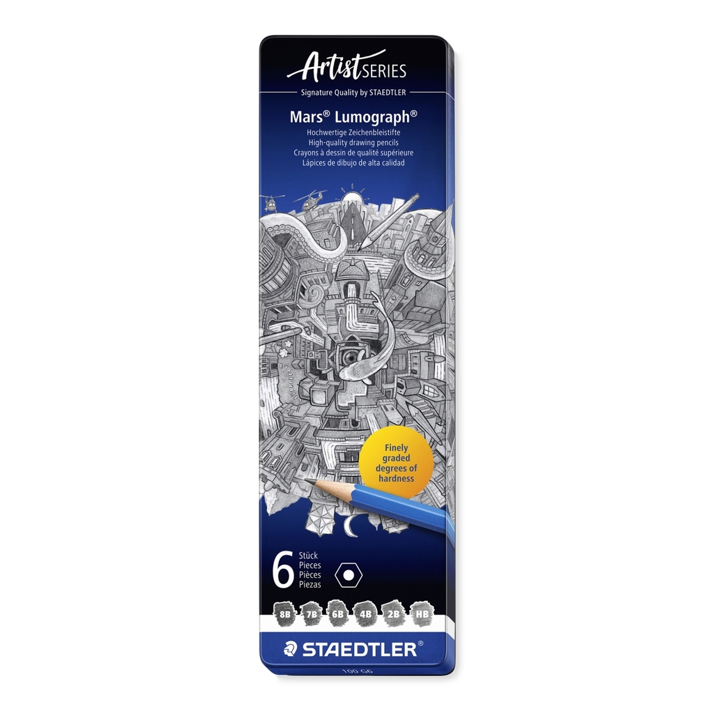Staedtler staedtler crayon mars lumograph, étui métallique de 6 noir
