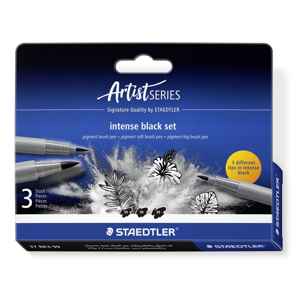 STAEDTLER Fasermaler Intense Black intensiv schwarz 3er Set