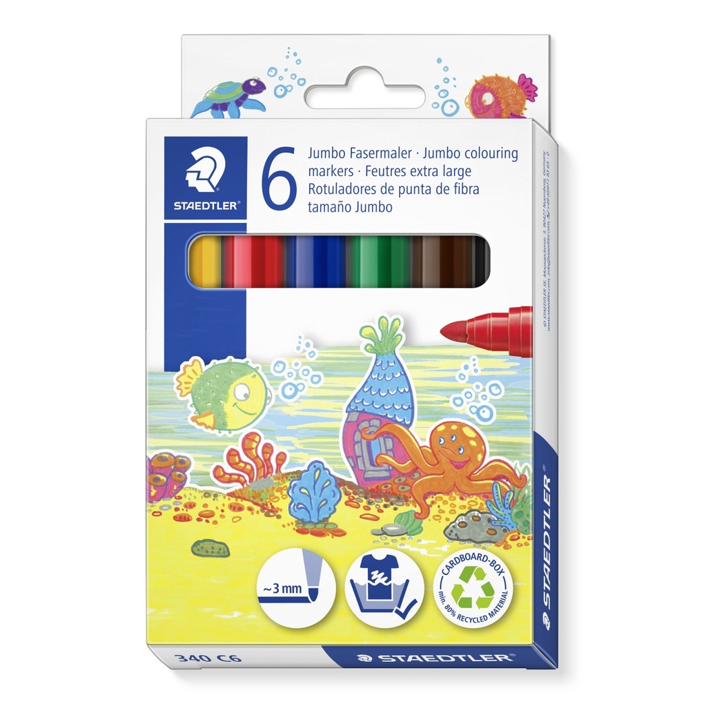 STAEDTLER Fasermaler Jumbo dicker kurzer Schaft 6er Set