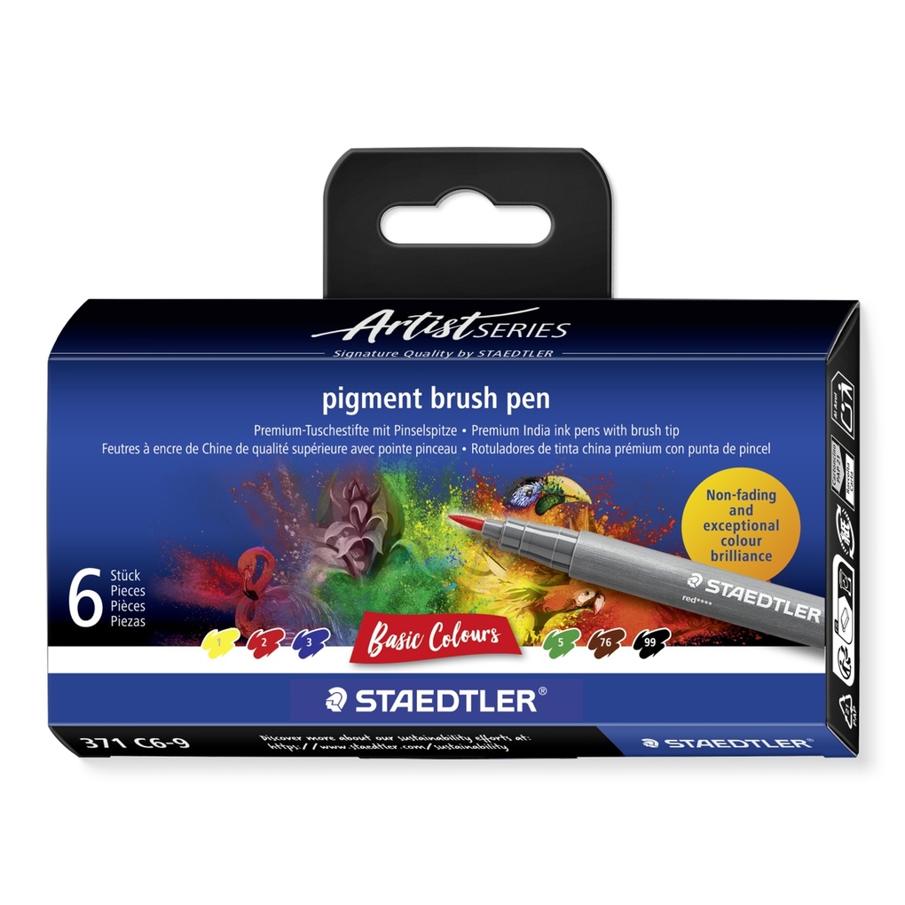 STAEDTLER pigment brush pen Basic Colour Pinselspitze 6er Set