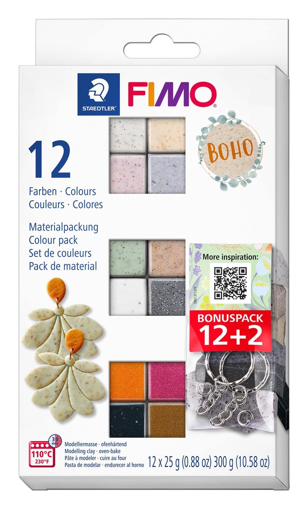 STAEDTLER Modelliermasse Set Fimo effect boho 12er Set ofenhärtend