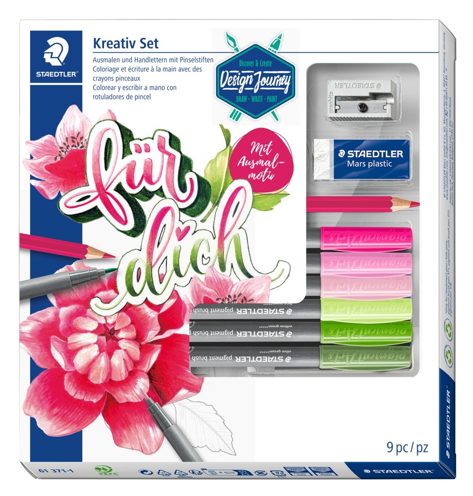 STAEDTLER Brush Lettering meTime Kreativ Set Ausmalen und Handlettern 9er Set