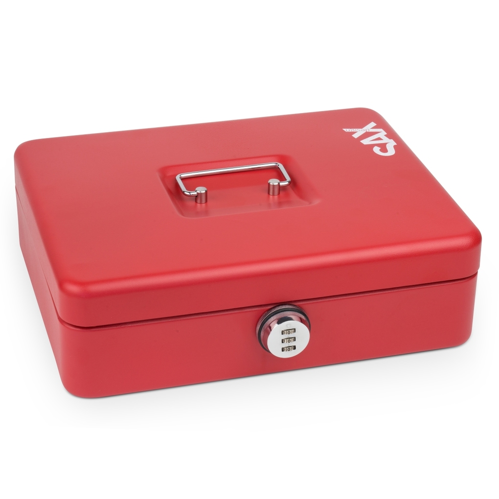 SAX Geldkassette XL 30x24x9 cm mit Zahlenschloss matt rot