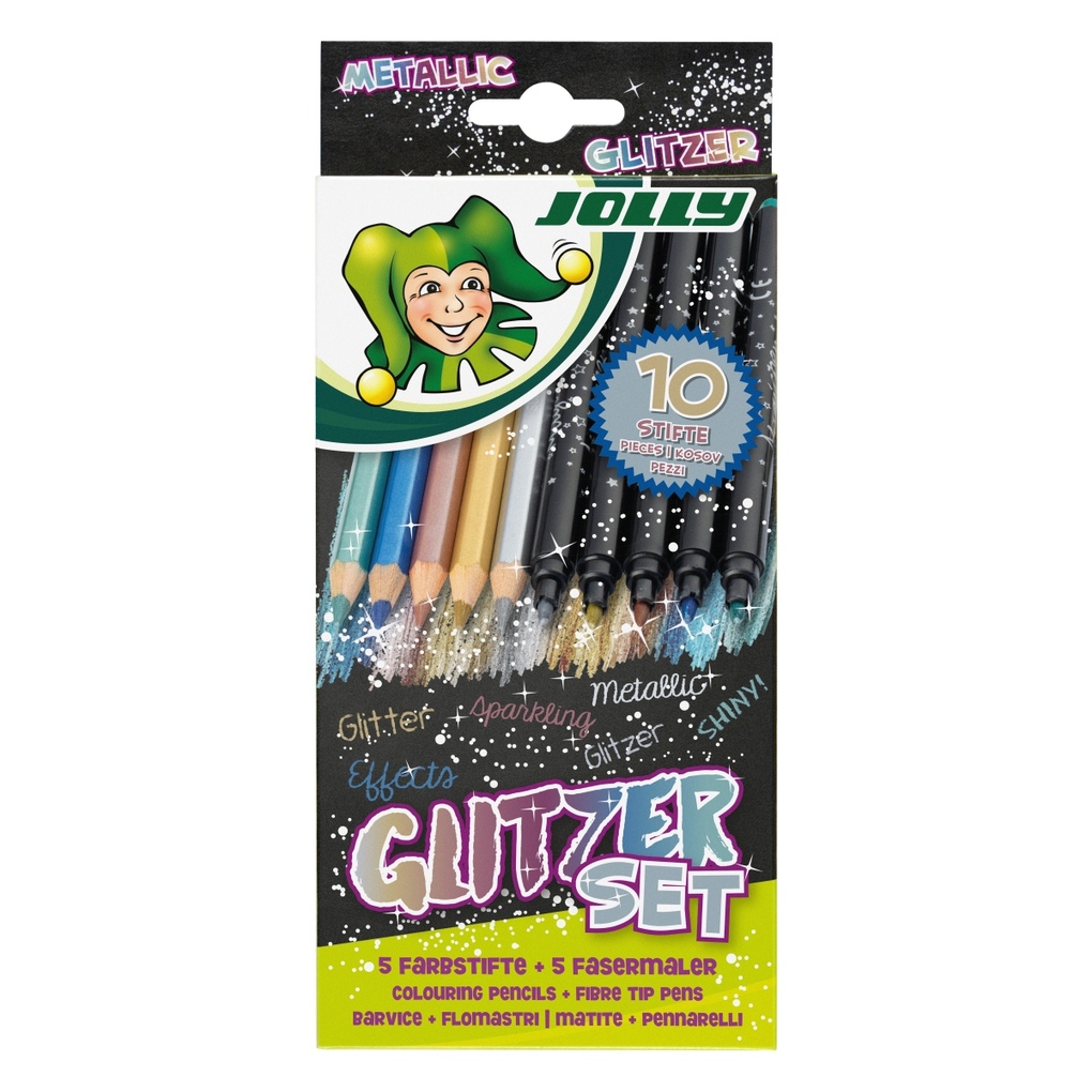JOLLY Buntstifte Glitzerset Farbstifte und Fasermaler 10er Set