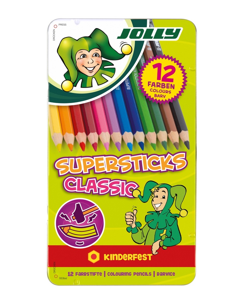 JOLLY Buntstifte Supersticks kinderfest CLASSIC 12er-3D Metalletui
