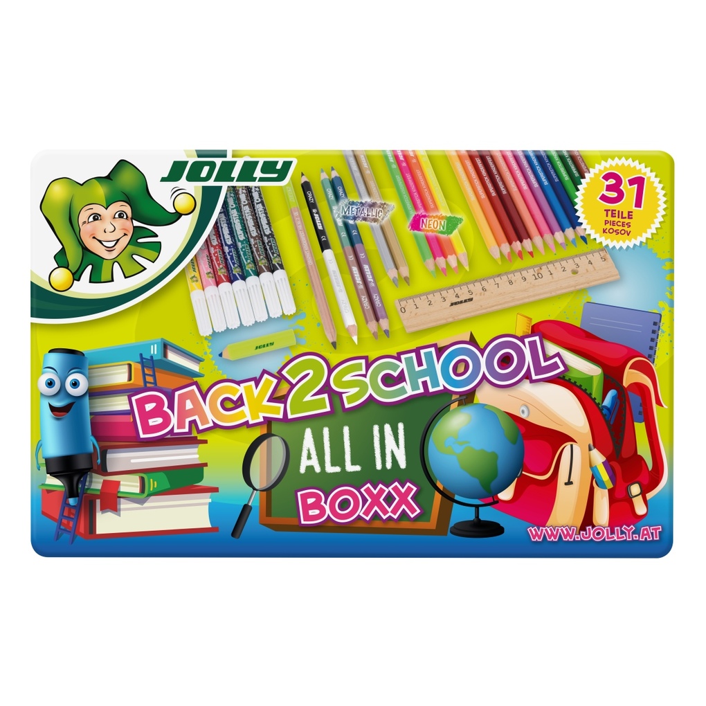 JOLLY Buntstifte Back2School Set: 'All-in Boxx' inkl. Lineal 31er Metalletui
