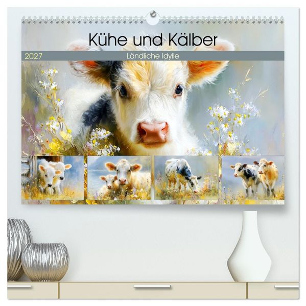 Kühe und Kälber. Ländliche Idylle (hochwertiger Premium Wandkalender 2027 DIN A2 quer) Kunstdruck in Hochglanz
