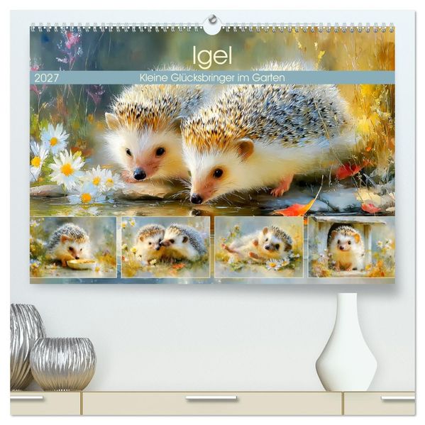 Igel. Kleine Glücksbringer im Garten (hochwertiger Premium Wandkalender 2027 DIN A2 quer) Kunstdruck in Hochglanz