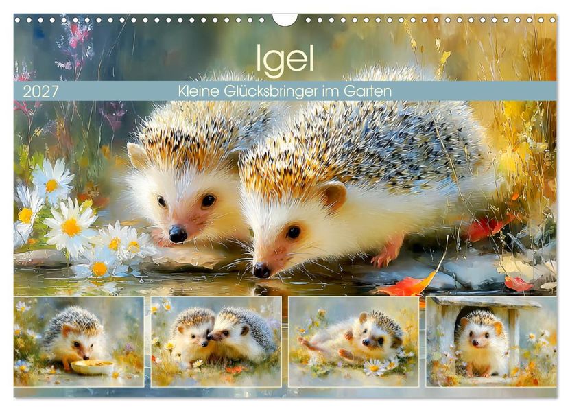 Igel. Kleine Glücksbringer im Garten (Wandkalender 2027 DIN A3 quer) CALVENDO Monatskalender