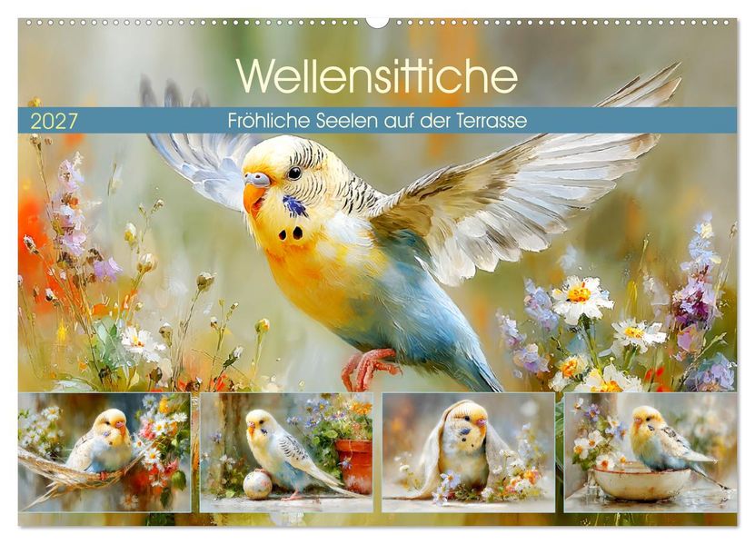 Wellensittiche. Fröhliche Seelen auf der Terrasse (Wandkalender 2027 DIN A2 quer) CALVENDO Monatskalender