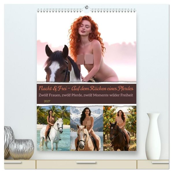Nackt & Frei - Auf dem Rücken eines Pferdes (hochwertiger Premium Wandkalender 2027 DIN A2 hoch) Kunstdruck in Hochglanz