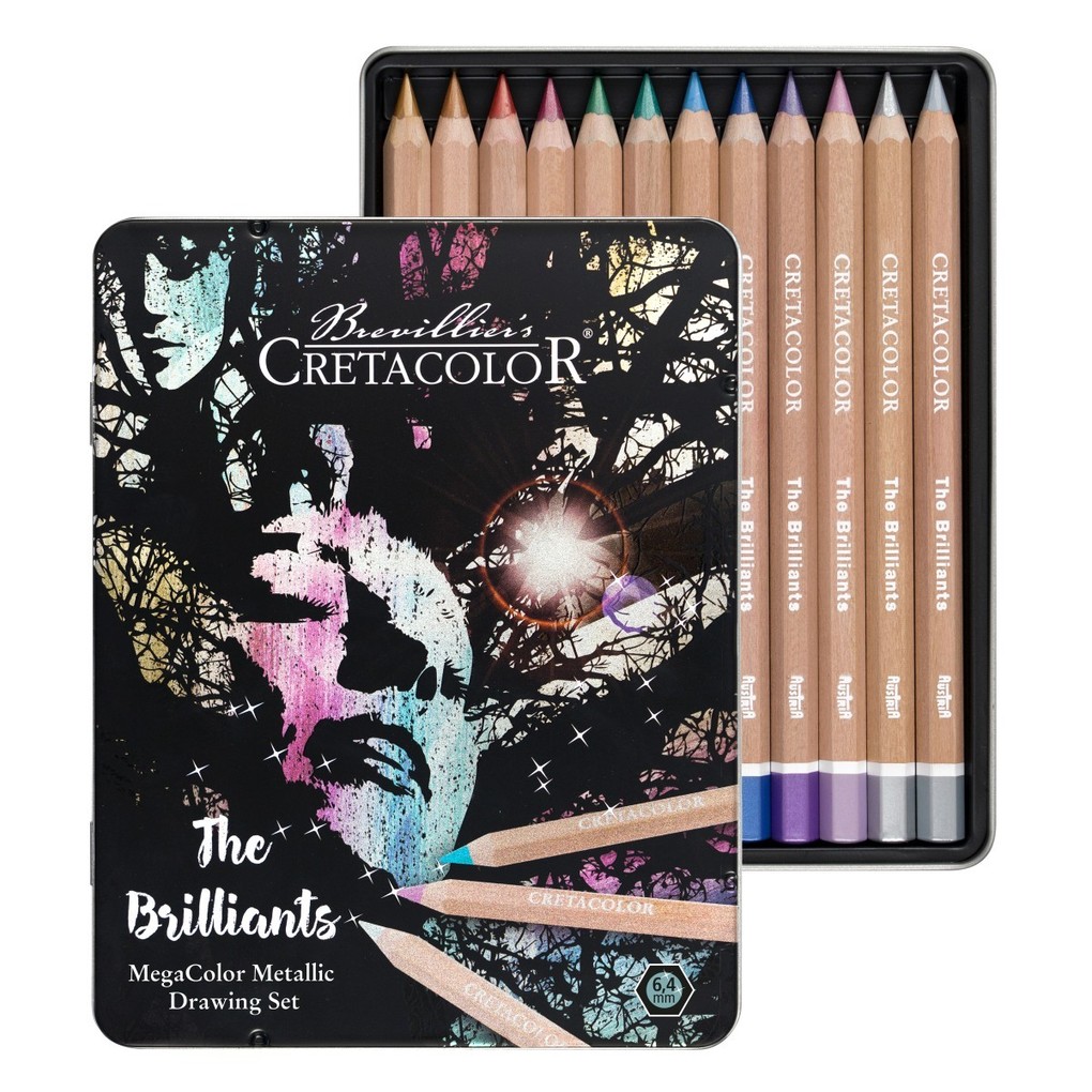 Cretacolor Künstlerstifte Megacolor Metallic-Farbstifte The Brilliants 12er Set Metalletui