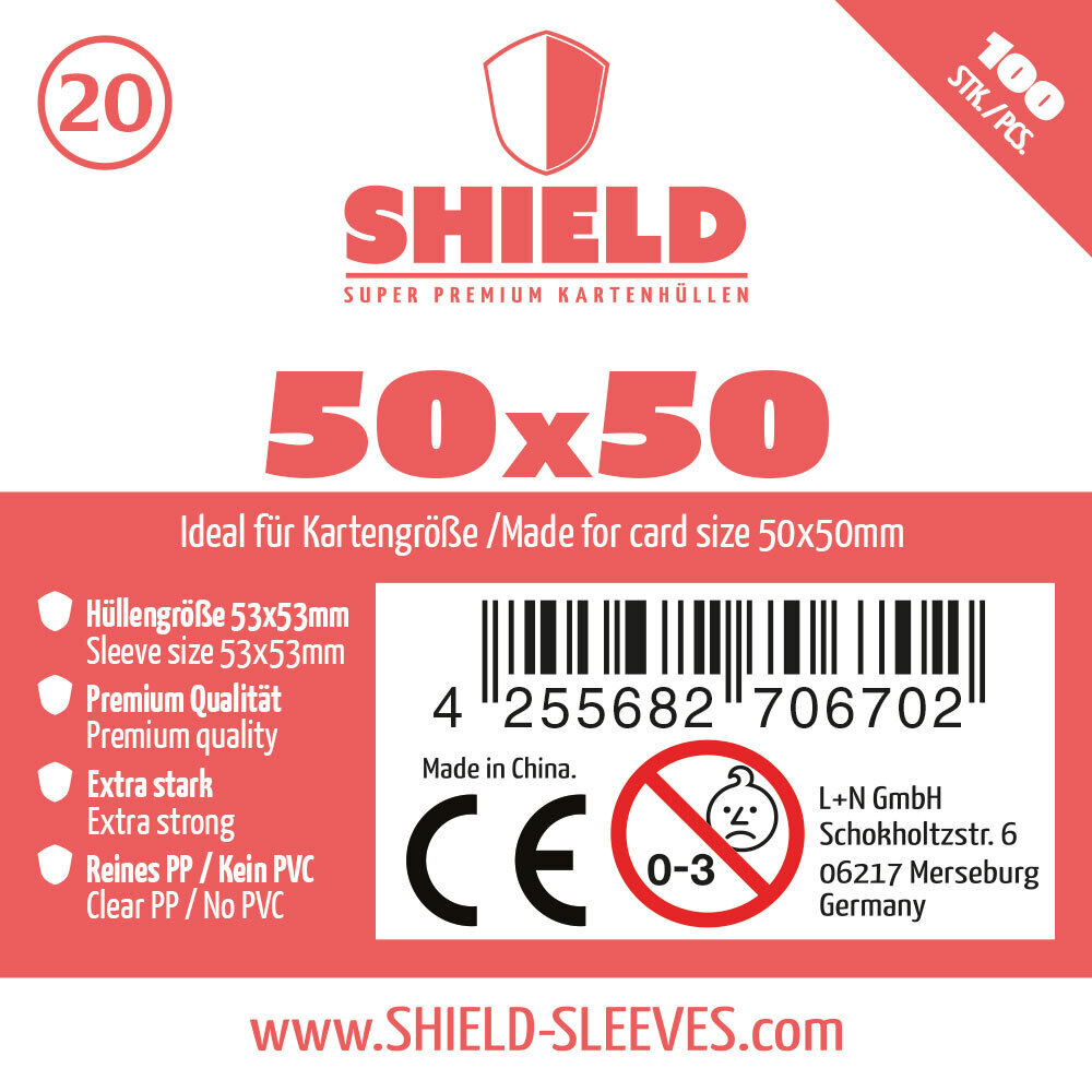 Shield 20 - 100 Super Premium Kartenhüllen für Kartengröße 50x50 mm