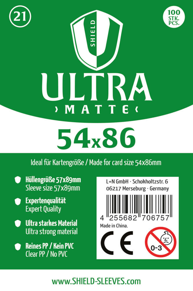 Shield Ultra Matte 21 - 100 Super Sleeves für Kartengröße 54x86 mm