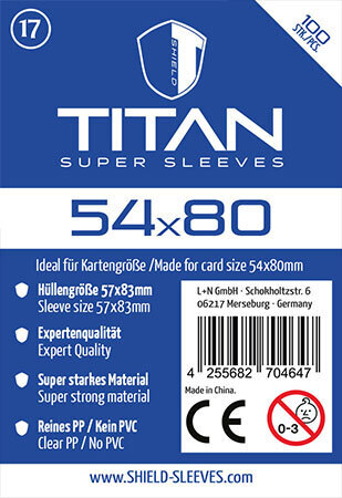 Shield Titan 17 - 100 Super Sleeves für Kartengröße 54 x 80 mm