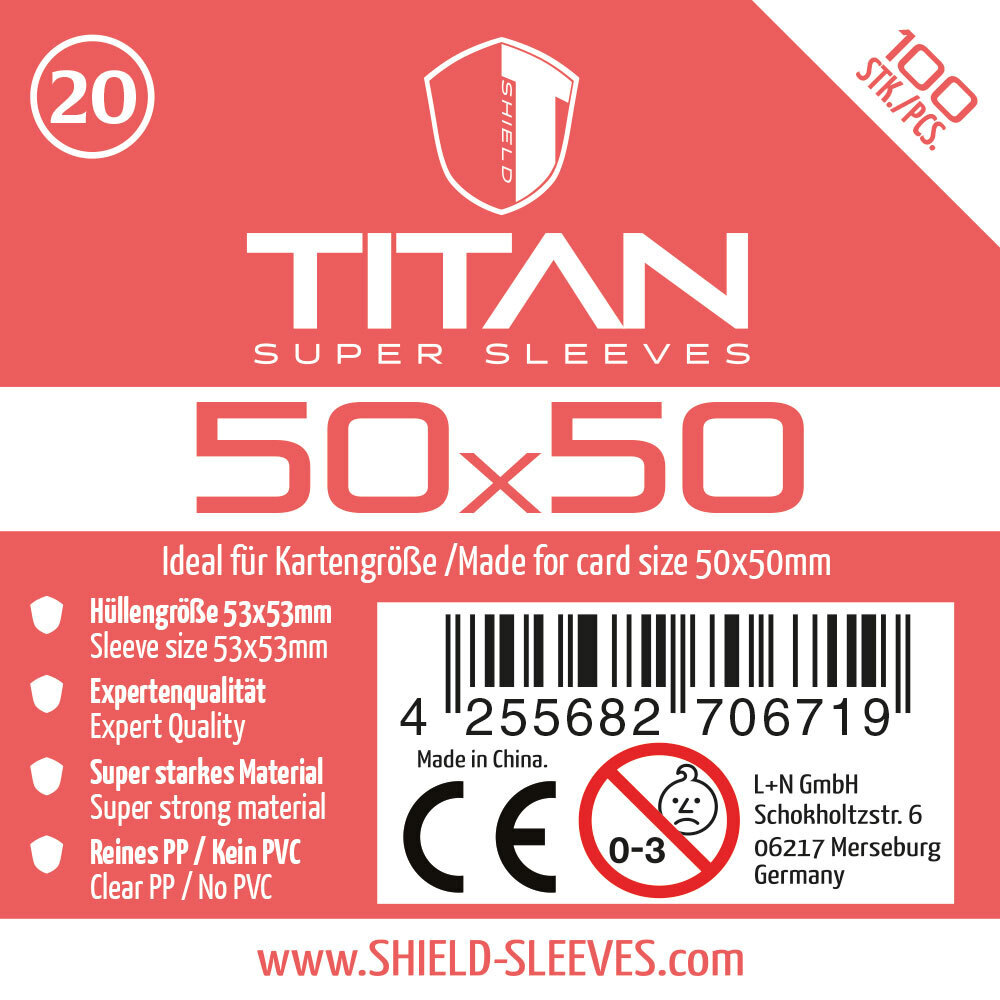 Shield Titan 20 - 100 Super Sleeves für Kartengröße 50x50 mm