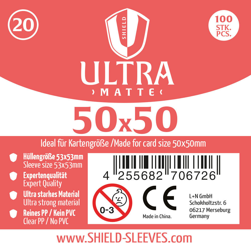 Shield Ultra Matte 20 - 100 Super Sleeves für Kartengröße 50x50 mm