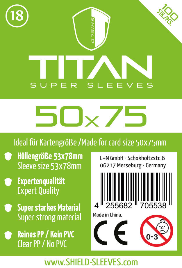 Shield Titan 18 - 100 Super Sleeves für Kartengröße 50 x 75 mm