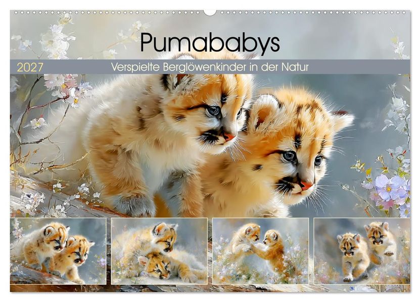 Pumababys. Verspielte Berglöwenkinder in der Natur (Wandkalender 2027 DIN A2 quer) CALVENDO Monatskalender