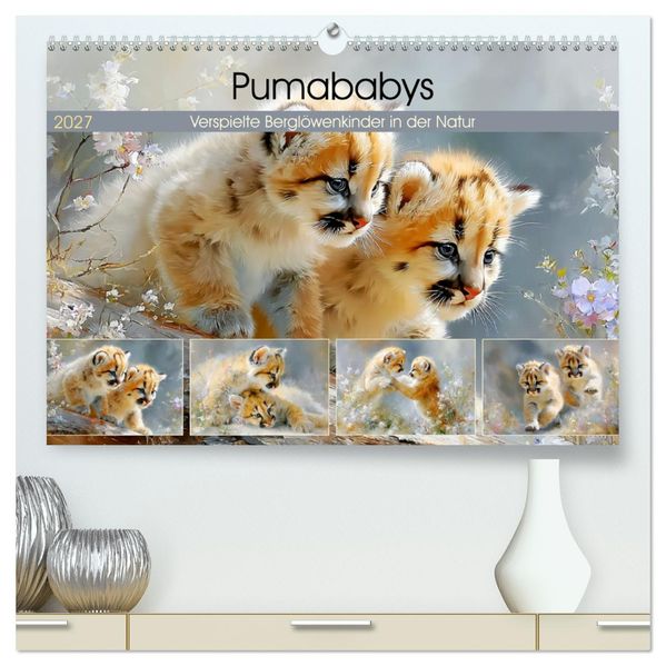 Pumababys. Verspielte Berglöwenkinder in der Natur (hochwertiger Premium Wandkalender 2027 DIN A2 quer) Kunstdruck in Hochglanz