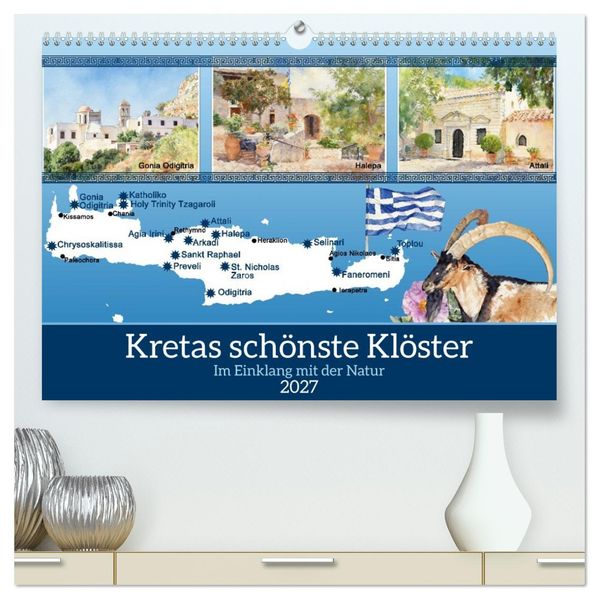 Kretas schönste Klöster (hochwertiger Premium Wandkalender 2027 DIN A2 quer) Kunstdruck in Hochglanz