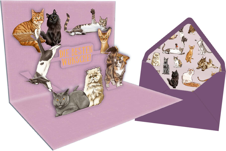 Pop-up-Grußkarte - I love Cats