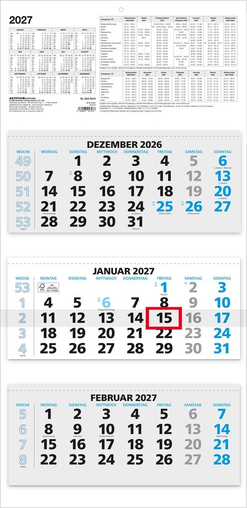 3-Monatskalender blau 2027