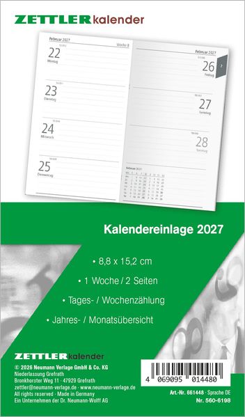 Kalenderersatzeinlage TP 1W/2S 2027