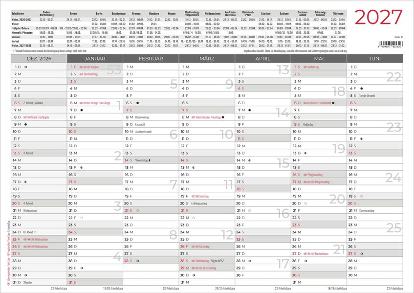 Tafelkalender A3 beidseitig 2027