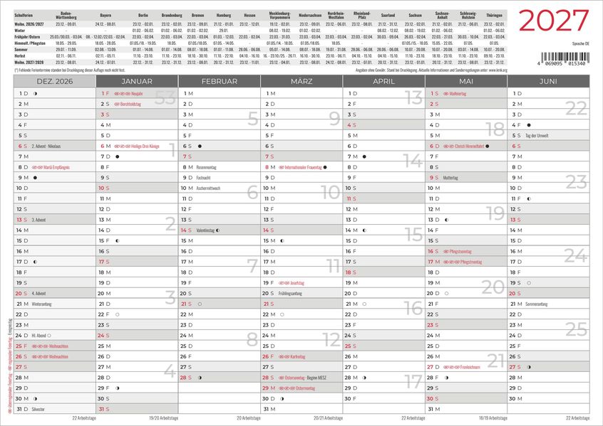 Tafelkalender A4 Hardcover beidseitig 2027