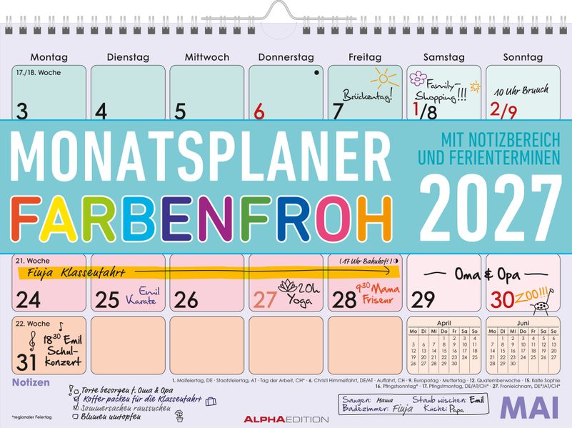 Monatsplaner 1M/1S Farbenfroh 2027
