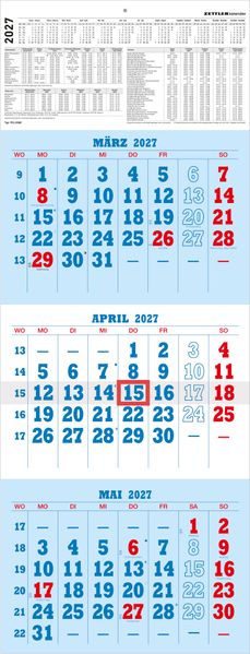 3-Monatskalender blau/rot 2027