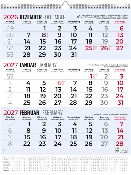 3-Monatsplaner Triplan Comfort blau 2027