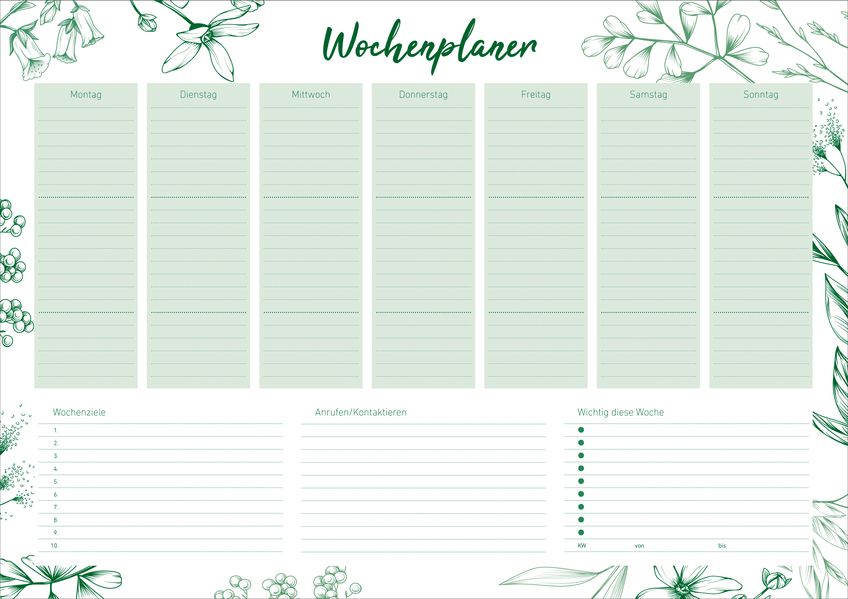 Schreibunterlage Design mit Wochenplan