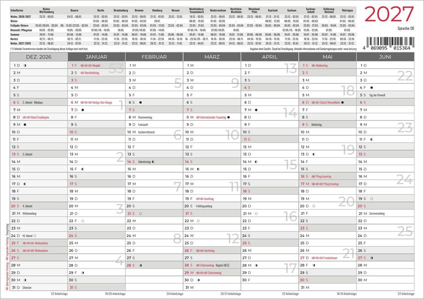 Tafelkalender A5 beidseitig 2027
