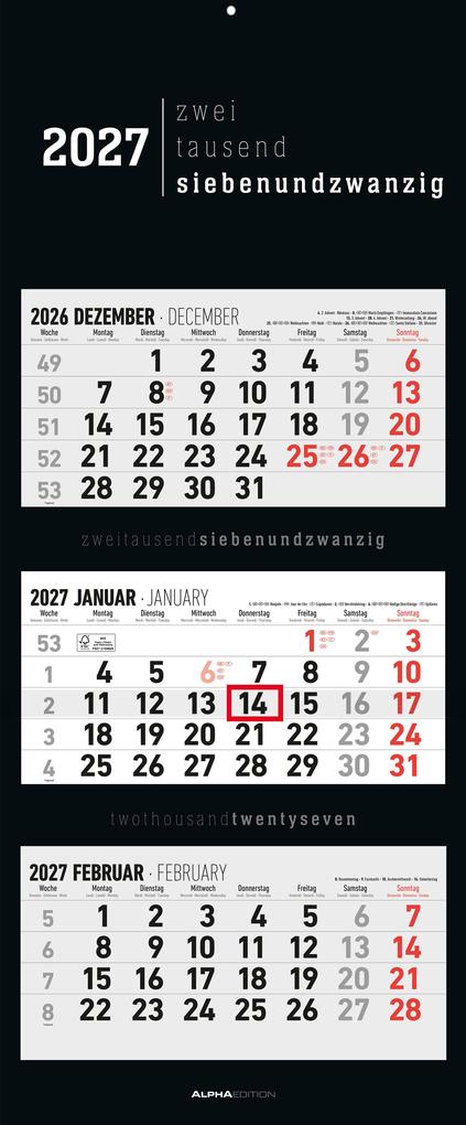 3-Monatskalender Black 2027