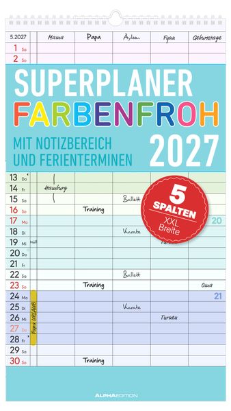 Superplaner Farbenfroh - 5 Spalten 2027